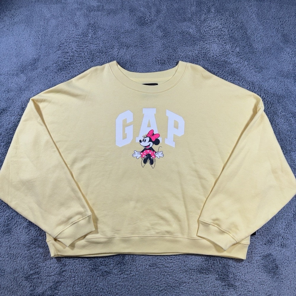 GAP x Disney Sweatshirt Women's 2XL Minnie Mouse Cropped Yellow Pullover Comfort